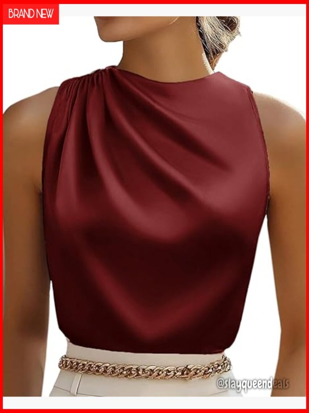 Satin Pleated Tank Top Women's Business Casual Blouse Summer Silk Camisole